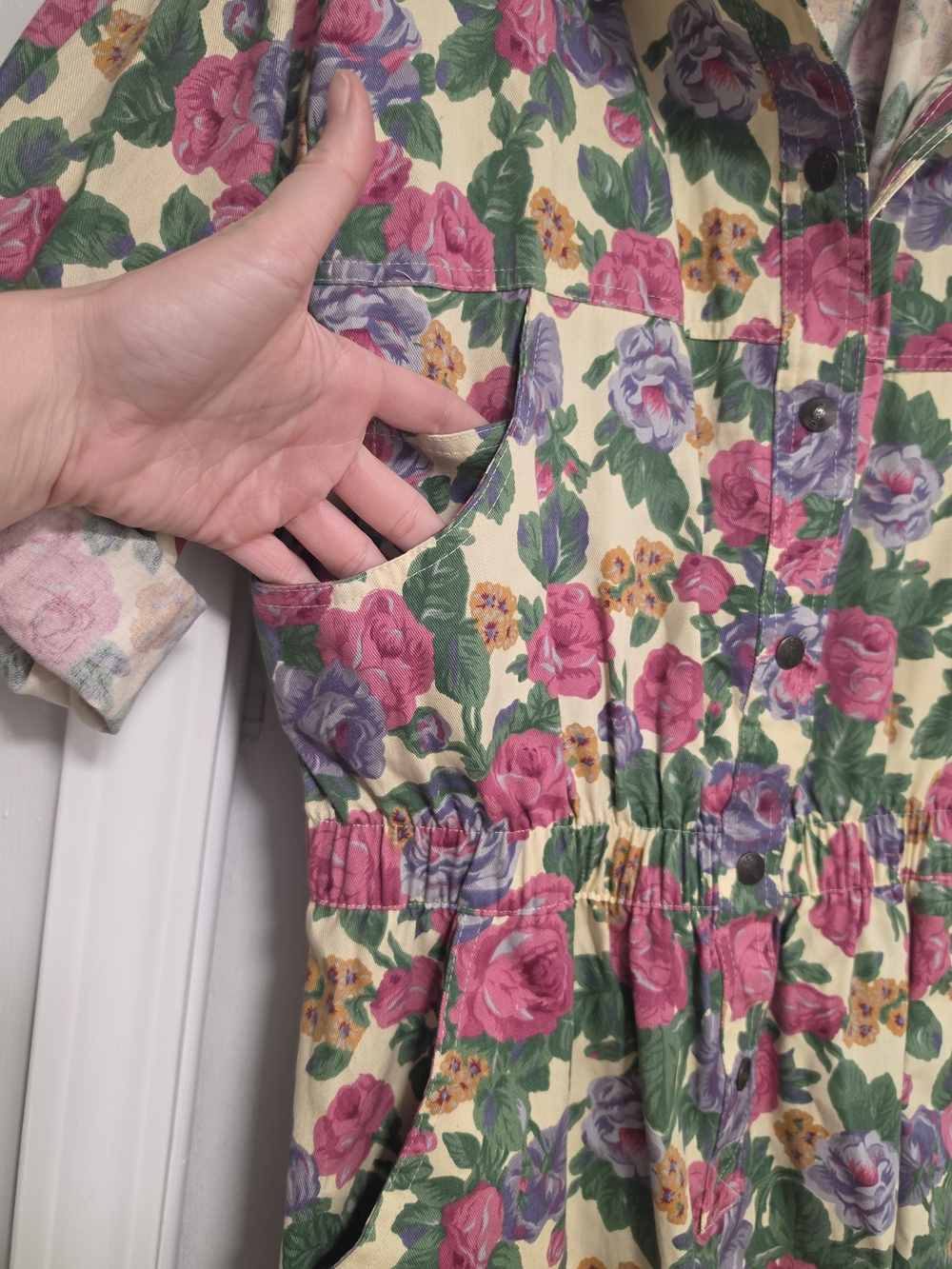 80's NWT 100% Cotton VTG Floral Jumpsuit Sz L - Picture 16 of 16